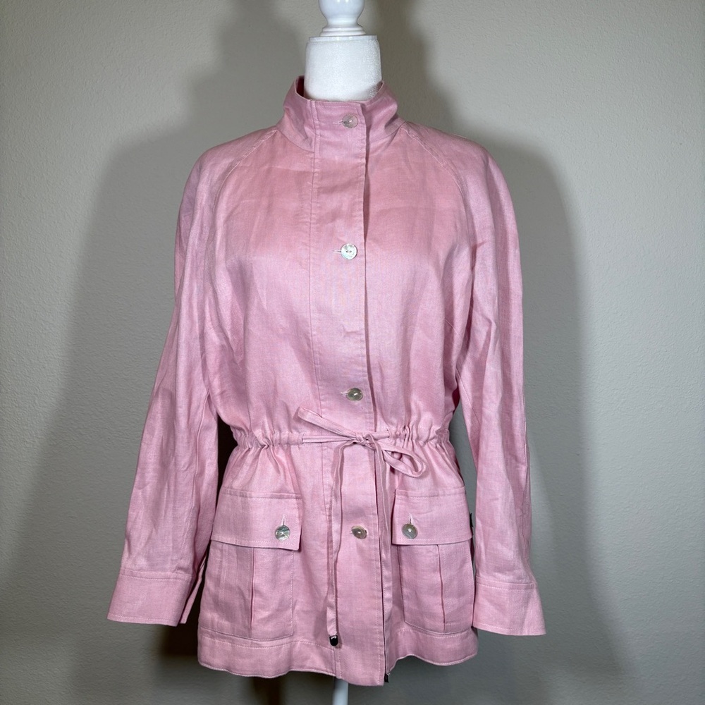 Neiman Marcus Light Pink Linen Utility Jacket Size Medium - Picture 2 of 10